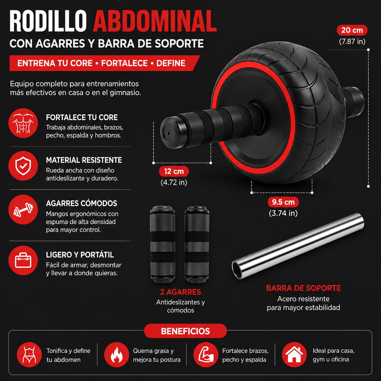 RUEDA ABDOMINAL PROFESIONAL DE ALTA RESISTENCIA