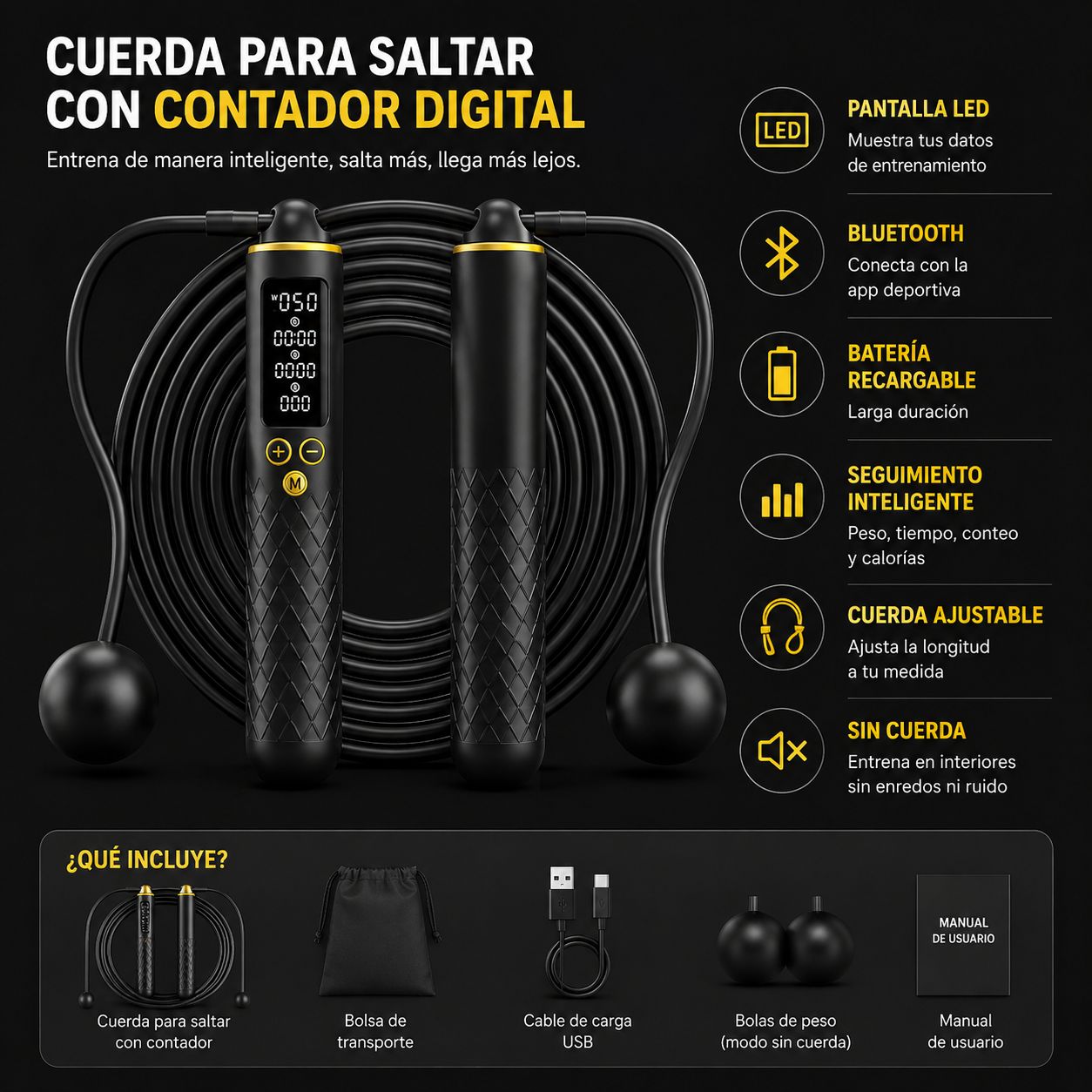 CUERDA DE SALTAR INTELIGENTE | CONTADOR DE CALORIAS